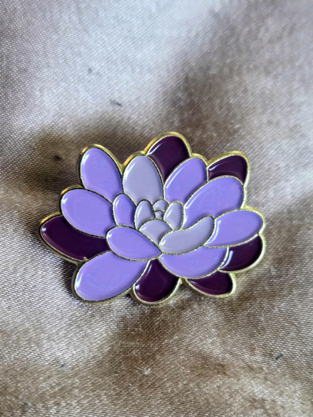 Beautiful Purple Succulent Enamel Floral Pin Gold Plated